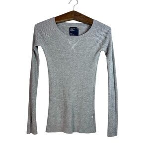 American Eagle Outfitters Women’s Gray Ribbed Knit Thermal Long Sleeve Shirt M